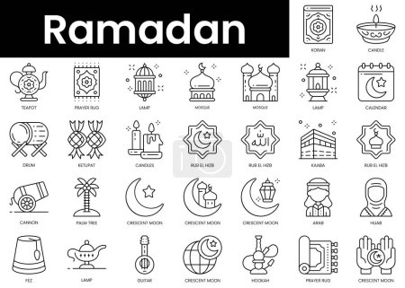 Téléchargez les photos : Ensemble d'icônes du ramadan. Ensemble d'icônes web linéaires minces minimalistes. illustration vectorielle. - en image libre de droit