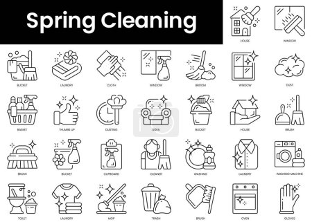 Illustration pour Set of outline spring cleaning icons. Minimalist thin linear web icon set. vector illustration. - image libre de droit