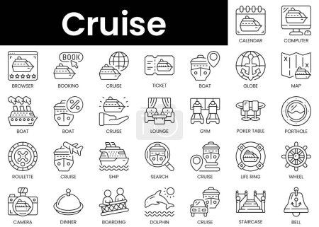Ilustración de Set of outline cruise icons. Minimalist thin linear web icon set. vector illustration. - Imagen libre de derechos