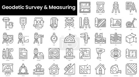 Illustration for Set of outline geodetic survey and measuring icons. Minimalist thin linear web icon set. vector illustration. - Royalty Free Image