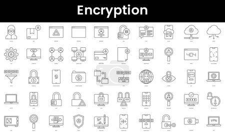 Téléchargez les photos : Set of outline encryption icons. Minimalist thin linear web icon set. vector illustration. - en image libre de droit