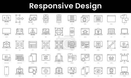 Illustration for Set of outline responsive design icons. Minimalist thin linear web icon set. vector illustration. - Royalty Free Image