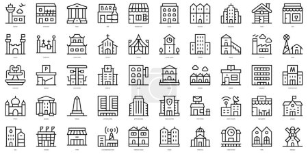 Téléchargez les photos : Ensemble d'icônes de construction urbaine simple contour. Icônes fine ligne art pack. Illustration vectorielle - en image libre de droit