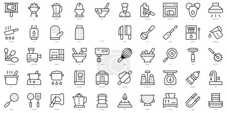 Illustration for Set of simple outline cooking Icons. Thin line art icons pack. Vector illustration - Royalty Free Image