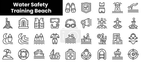 Ilustración de Conjunto de esquemas de entrenamiento de seguridad acuática iconos de playa - Imagen libre de derechos