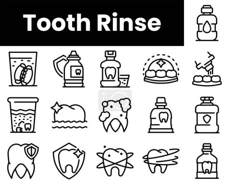 Illustration for Set of outline tooth rinse icons - Royalty Free Image