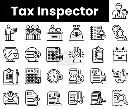 Téléchargez les illustrations : Ensemble d'icônes de l'inspecteur des impôts - en licence libre de droit
