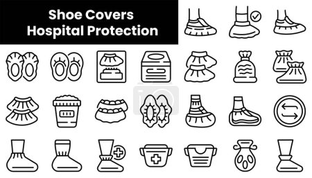 Set of outline shoe covers hospital protection icons
