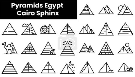 Téléchargez les photos : Ensemble de pyramides de contour egypte cairo sphinx icônes - en image libre de droit