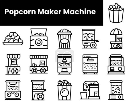 Set of outline popcorn maker machine icons