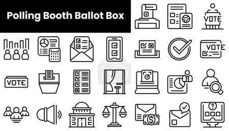 Set of outline polling booth ballot box icons