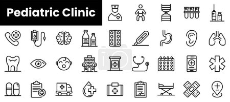 Téléchargez les illustrations : Ensemble d'icônes de clinique pédiatrique - en licence libre de droit