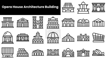 Set of outline opera house architecture building icons