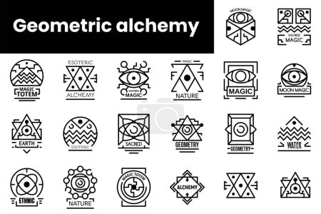 Téléchargez les photos : Ensemble d'icônes géométriques d'alchimie de contour - en image libre de droit