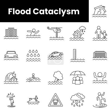 Set of outline flood cataclysm icons