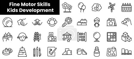 Set of outline fine motor skills kids development icons