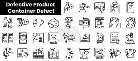 Set of outline defective product container defect icons