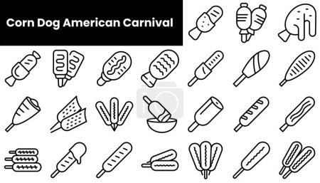 Illustration for Set of outline corn dog american carnival icons - Royalty Free Image