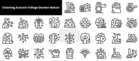 Set of outline cleaning autumn foliage garden nature icons
