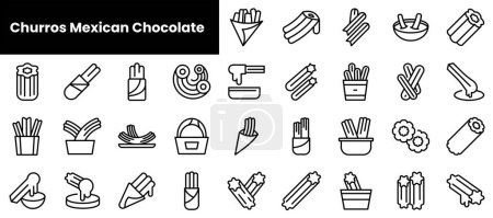 Téléchargez les photos : Ensemble d'icônes de chocolat mexicain churros contour - en image libre de droit