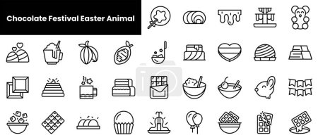 Ilustración de Conjunto de iconos de animales de Pascua del festival de chocolate esquema - Imagen libre de derechos