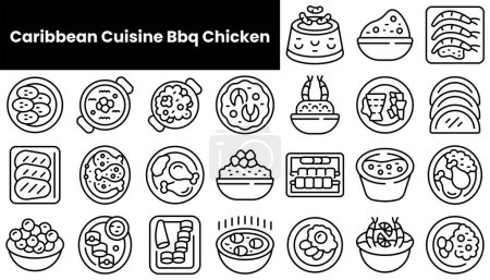 Conjunto de bocetos de cocina caribeña barbacoa iconos de pollo