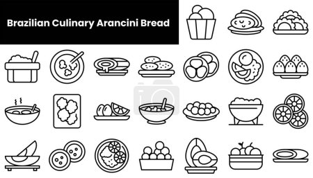 Set of outline brazilian culinary arancini bread icons