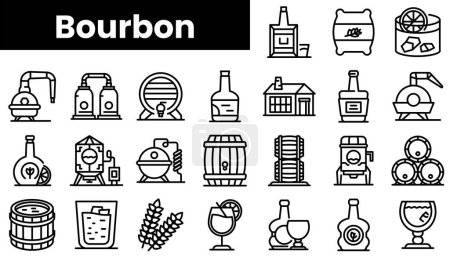 Téléchargez les illustrations : Ensemble d'icônes de contour bourbon - en licence libre de droit