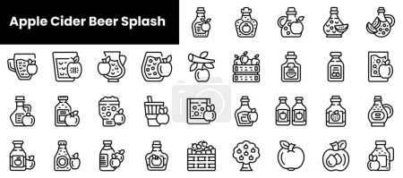 Set of outline apple cider beer splash icons