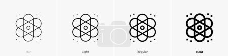 Téléchargez les photos : Icône atome. Design mince, léger, régulier et audacieux isolé sur fond blanc - en image libre de droit