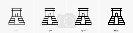Ilustración de Chichén ícono pirámide itza. Diseño delgado, ligero, regular y audaz, aislado sobre fondo blanco - Imagen libre de derechos