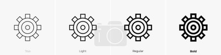 Dharma-Rad-Symbol. Dünnes, leichtes, regelmäßiges und kühnes Design isoliert auf weißem Hintergrund