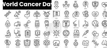 Téléchargez les photos : Ensemble d'icônes de la journée mondiale du cancer. Ensemble d'icônes web linéaires minces minimalistes. illustration vectorielle. - en image libre de droit