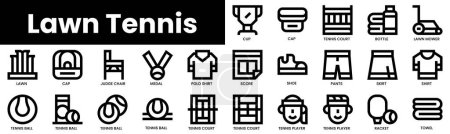 Set of outline lawn tennis icons. Minimalist thin linear web icon set. vector illustration.