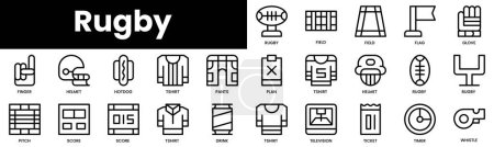 Téléchargez les photos : Ensemble d'icônes de rugby. Ensemble d'icônes web linéaires minces minimalistes. illustration vectorielle. - en image libre de droit