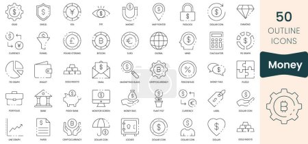 Illustration for Set of money icons. Thin outline icons pack. Vector illustration - Royalty Free Image