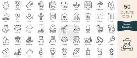 Illustration for Set of dia de muertos icons. Thin linear style icons Pack. Vector Illustration - Royalty Free Image