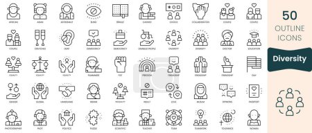 Illustration for Set of diversity icons. Thin linear style icons Pack. Vector Illustration - Royalty Free Image
