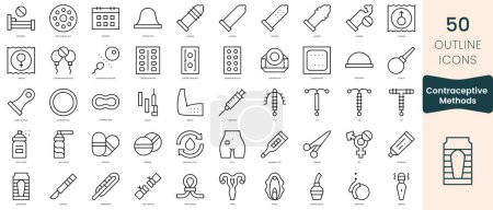 Ilustración de Conjunto de iconos métodos anticonceptivos. Iconos de estilo lineal delgado Pack. Ilustración vectorial - Imagen libre de derechos