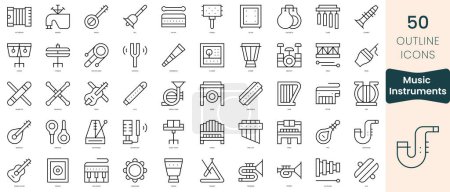 Ilustración de Conjunto de iconos de instrumentos musicales. Iconos de estilo lineal delgado Pack. Ilustración vectorial - Imagen libre de derechos