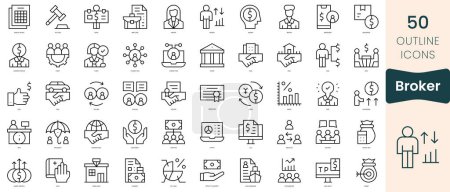 Illustration for Set of broker icons. Thin linear style icons Pack. Vector Illustration - Royalty Free Image