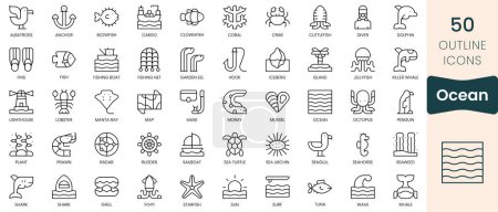 Téléchargez les illustrations : Set of ocean icons. Thin linear style icons Pack. Vector Illustration - en licence libre de droit