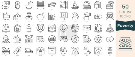 Illustration for Set of poverty icons. Thin linear style icons Pack. Vector Illustration - Royalty Free Image