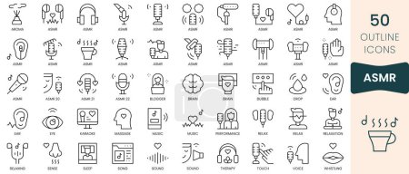 Ilustración de Conjunto de iconos de asmr. Iconos de estilo lineal delgado Pack. Ilustración vectorial - Imagen libre de derechos