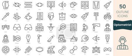 Conjunto de iconos optometristas. Iconos de estilo lineal delgado Pack. Ilustración vectorial