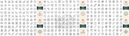 Illustration for 300 thin line icons bundle. In this set include celtic, chakras, charity, charts and diagrams - Royalty Free Image
