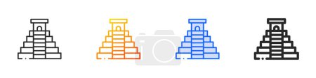 Ilustración de Chichen itza pirámide icon.Thin lineal, degradado, trazo azul y diseño de estilo audaz aislado sobre fondo blanco - Imagen libre de derechos