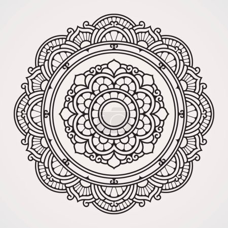 Illustration for Circular pattern with a blend of modern flower-shaped ornaments. suitable for henna, tattoos, photos, coloring books. islam, hindu,Buddha, india, pakistan, chinese, arab - Royalty Free Image
