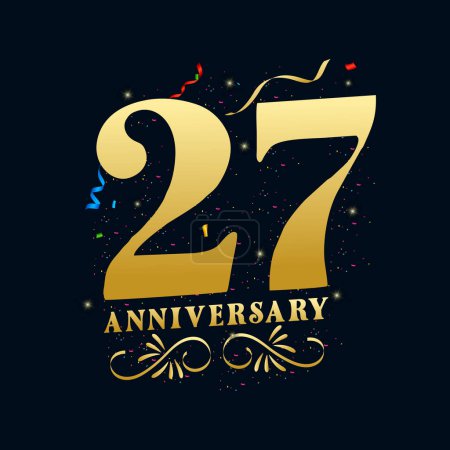 Illustration for 27 Anniversary luxurious Golden color 27 Years Anniversary Celebration Logo Design Template - Royalty Free Image