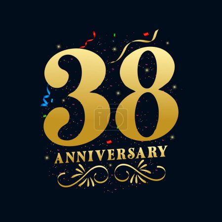 Illustration for 38 Anniversary luxurious Golden color 38 Years Anniversary Celebration Logo Design Template - Royalty Free Image